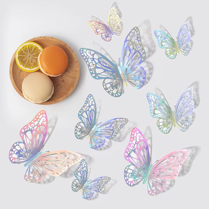 12Pcs 3D Hollow Butterflies Wall Stickers on the Wall for Wedding Decoration Children Room Decor Living Room Kids Bedroom DIY